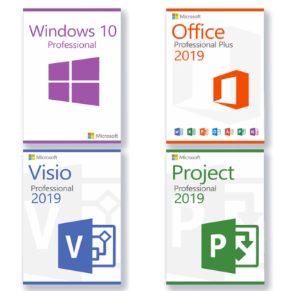 Microsoft Windows 10 Professional + Microsoft Visio 2019 Professional + Microsoft Project 2019 Professional + Microsoft Office 2019 Professional Plus License for 3 devices